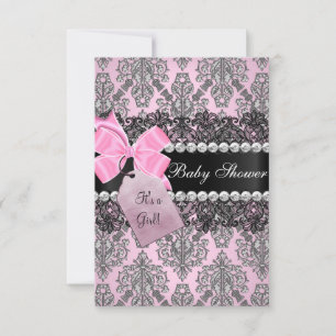Rosa Damast & Spitze Mädchen Baby Shower Einladung