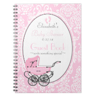 Rosa Damast-und Wagen-Babyparty-Gast-Buch