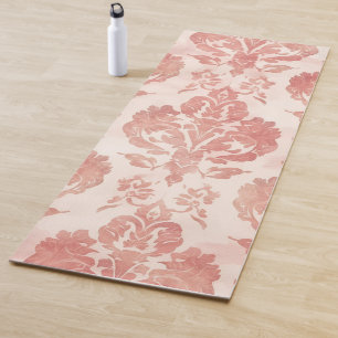 Rosa Damast Wasserfarbe Blumen Vintage Muster Yogamatte