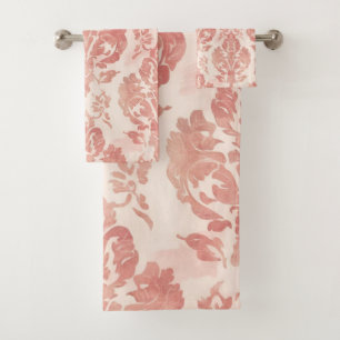 Rosa Damast-Wasserfarben-Blumen-Vintage-Muster Badhandtuch Set