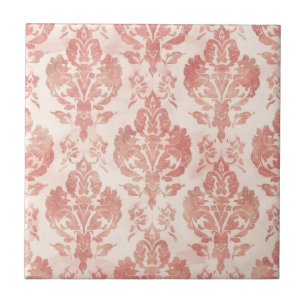 Rosa Damast-Wasserfarben-Blumen-Vintage-Muster Fliese