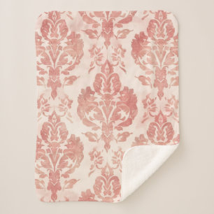Rosa Damast-Wasserfarben-Blumen-Vintage-Muster Sherpadecke