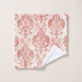 Rosa Damast-Wasserfarben-Blumen-Vintage-Muster Waschlappen