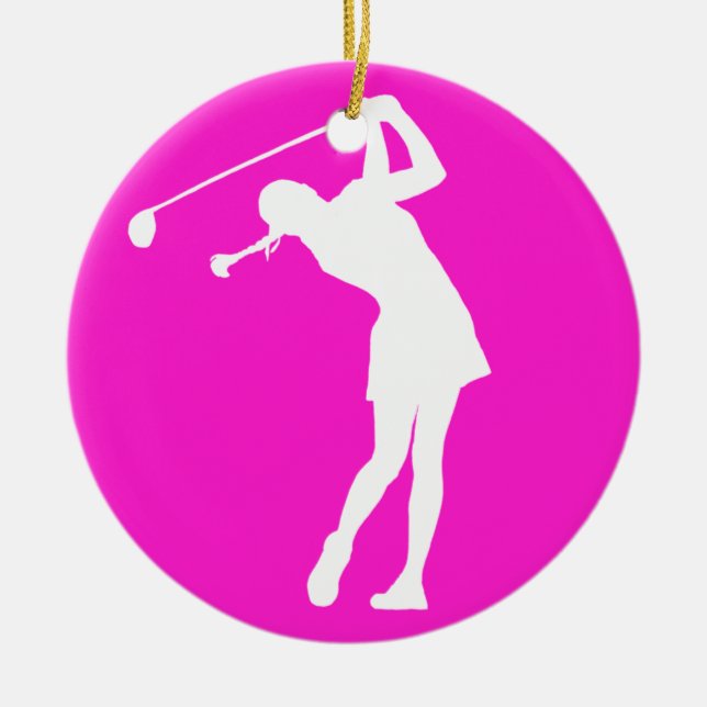 Rosa Damen-Golfer Silhouette Ornament w/Name (Vorne)