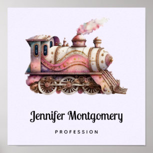 Rosa Dampflokomotive im Vintage-Steampunk-Stil Ges Poster