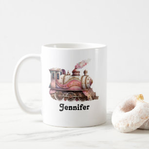 Rosa Dampflokomotive im Vintage-Steampunk-Stil Kaffeetasse