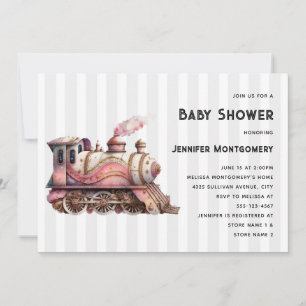 Rosa Dampfzug Vintage-Steampunk-Baby-Shower Einladung