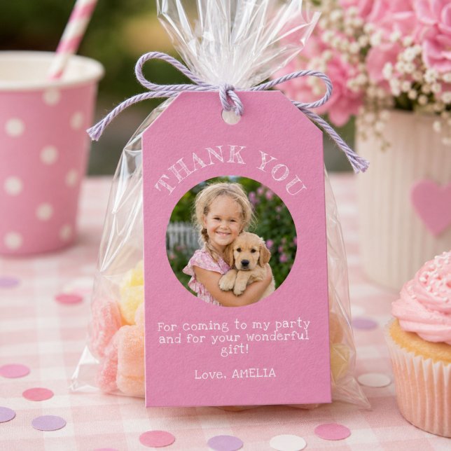 Rosa Danke Geburtstagsmädchen Foto  Geschenkanhänger (Von Creator hochgeladen)