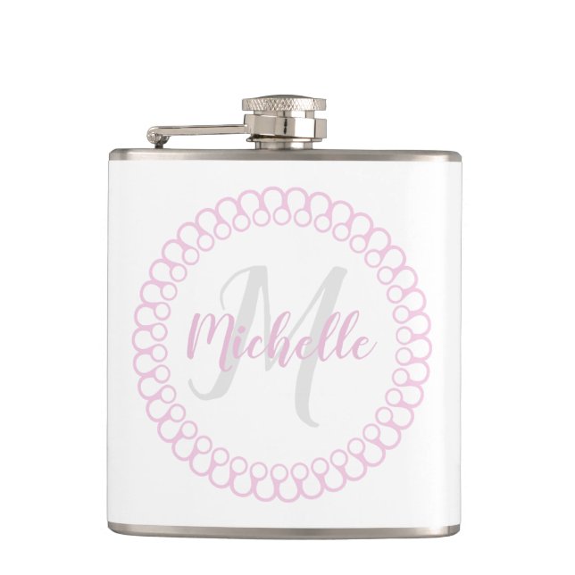 Rosa Decorative Circle Monogram Flask Flachmann (Vorderseite)