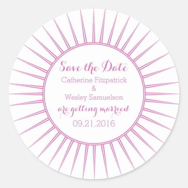Rosa Deko Retro Save the Date Aufkleber (Vorderseite)