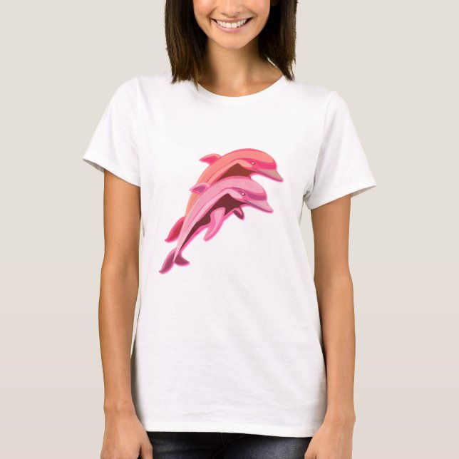 Rosa Delphin-Entwurfs-Damen-T - Shirt (Vorderseite)
