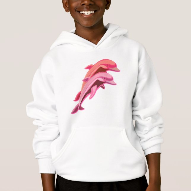 Rosa Delphin-Entwurfs-mit Kapuze Sweatshirt (Vorderseite)
