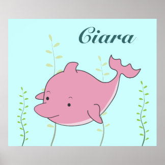 Rosa Delphin-Mädchen-Namen-personalisiertes Raum-P Poster