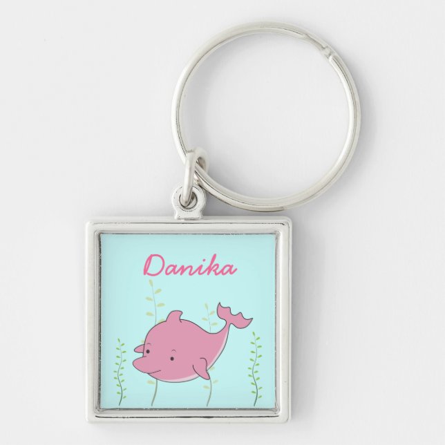 Rosa Delphin-Mädchen-Namensschlüsselring Keychain Schlüsselanhänger (Vorne)