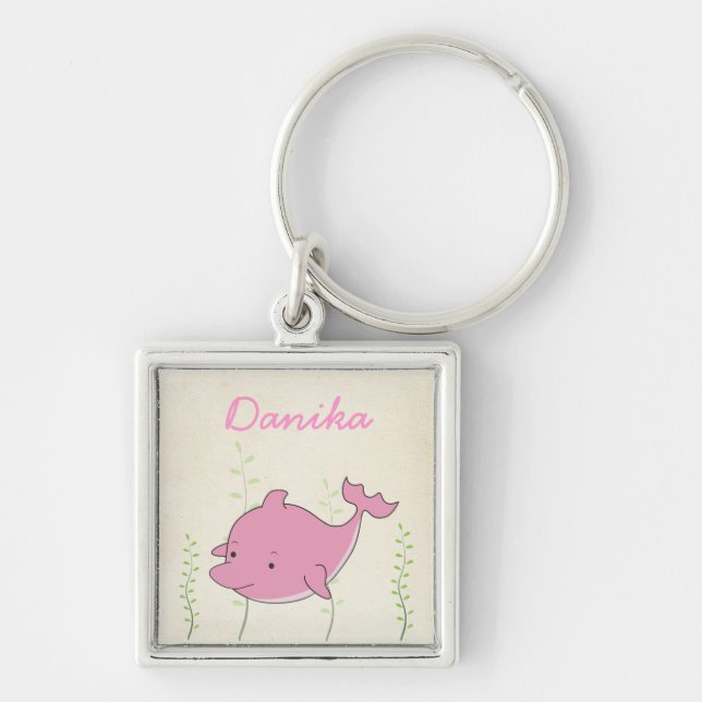 Rosa Delphin-Mädchen-Namensschlüsselring Keychain Schlüsselanhänger (Vorne)