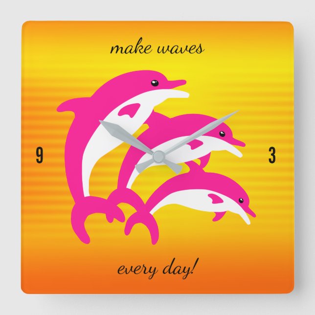 Rosa Delphine tanzen in der tropischen Sonne Quadratische Wanduhr (Vorderseite)