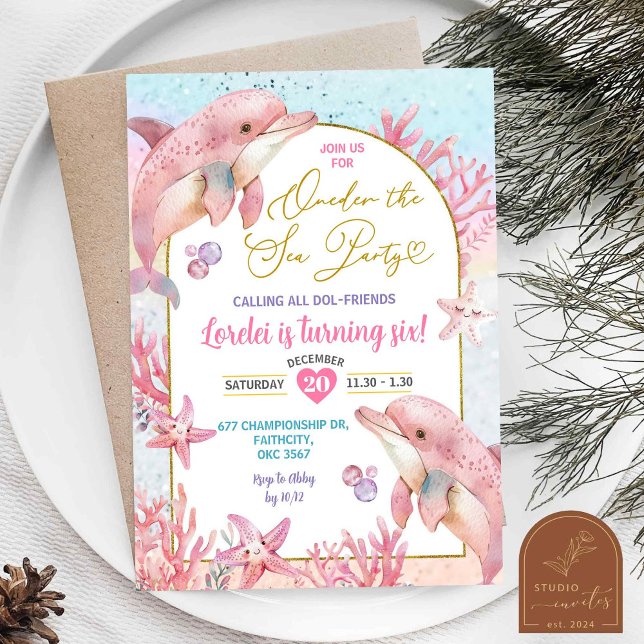 Rosa Delphinen Party Einladung (Von Creator hochgeladen)