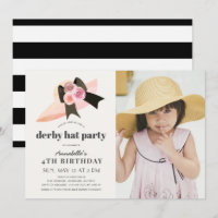 Rosa Derby Hat Rose 1. Geburtstag Party Foto Invit