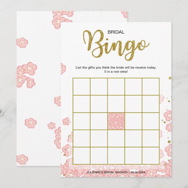 Rosa des Brautparty-Bingo-| und GoldGlitzer mit Einladung (Vorne/Hinten)