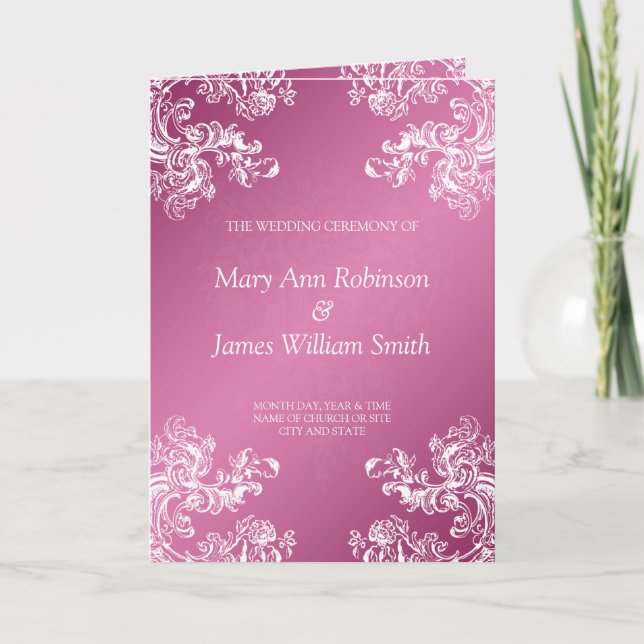 Rosa des Hochzeits-Programm-Vintages Wirbels-2 Programm (Vorderseite)