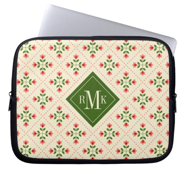 Rosa des Monogramm-| u. grüne Steppdecken-mit Laptopschutzhülle (Vorderseite)