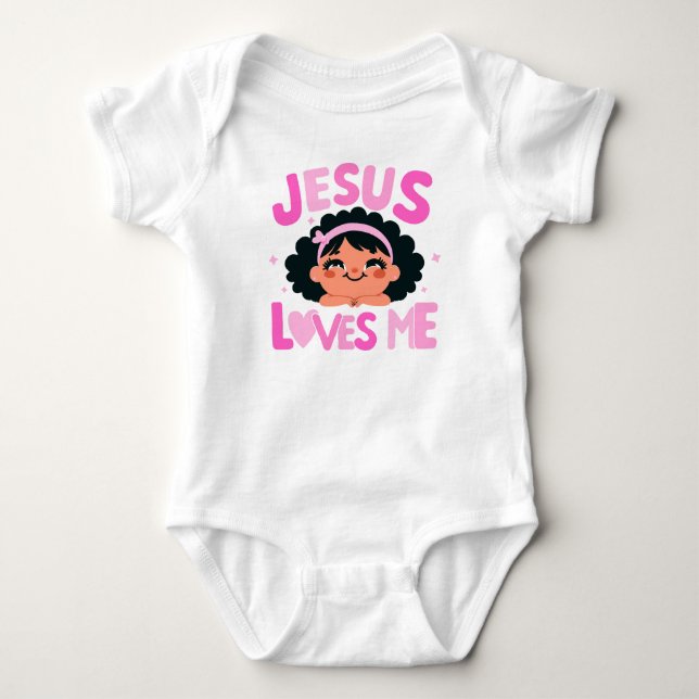 Rosa Design "Jesus Lieben Me" Baby Strampler (Vorderseite)