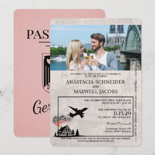 Rosa deutsches Reisepass-Hochzeitseinladung Einladung