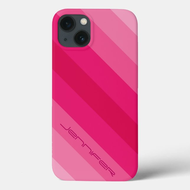 Rosa Diagonal Stripe Modern, Name Case-Mate iPhone Hülle (Rückseite)