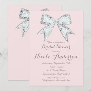 Rosa Diamant Bling Bogen Glam Hochzeitsdusche Einladung