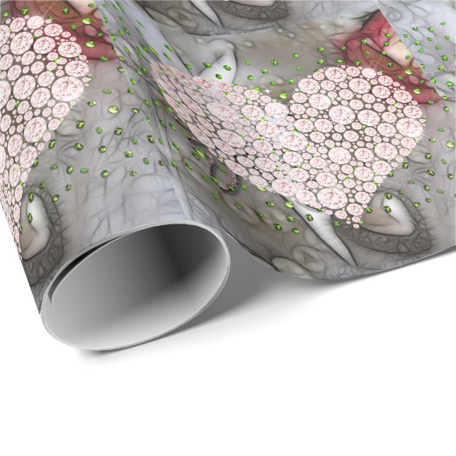 Rosa Diamant Herz Geschenkpapier (Rolleneckpunkt)