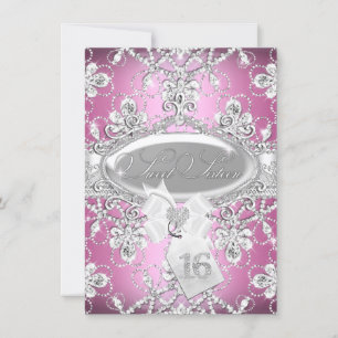 Rosa Diamant-Tiara Prinzessin Sweet 16 Einladung