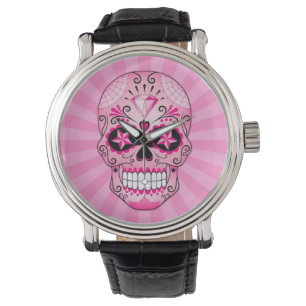 Rosa Diamant-Zuckerschädel Armbanduhr