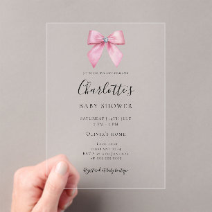 Rosa Diamantbögen Mädchen Baby Shower Acryleinladungen