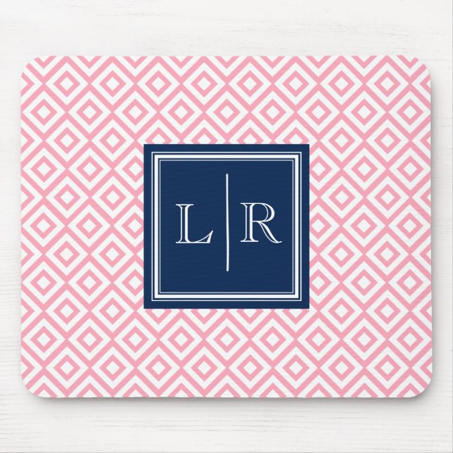 rosa Diamanten Muster und Monogramm Mousepad (Vorne)
