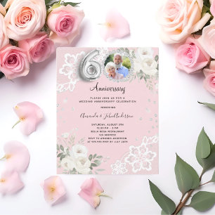 Rosa Diamantenfloralen 60. Hochzeitseinladung