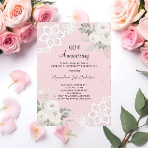 Rosa Diamantenfloralen 60. Hochzeitstag Einladung