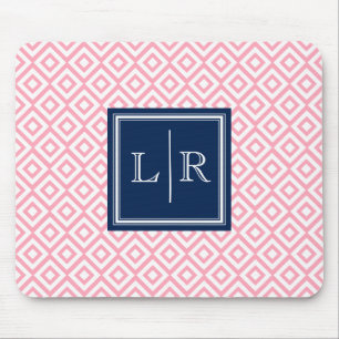rosa Diamantmuster und Monogramm Mousepad