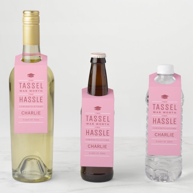 Rosa die Tassel war den problematischen Abschluss  Flaschenanhänger (Beispiel)