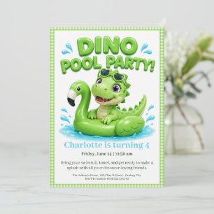 Rosa Dino-Mite Geburtstagspoolparty-Einladung Einladung