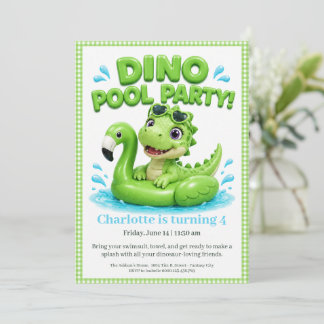 Rosa Dino-Mite Geburtstagspoolparty-Einladung Einladung