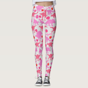 Rosa Dino-Muster L Grauer Hintergrund Leggings