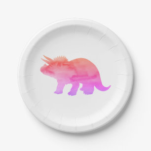 Rosa Dinosaur Silhouette Triceratops Papierplatte Pappteller