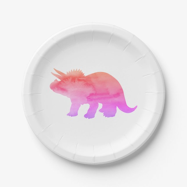 Rosa Dinosaur Silhouette Triceratops Papierplatte Pappteller (Vorderseite)