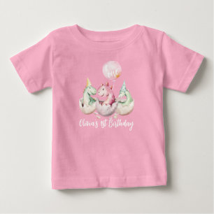 Rosa Dinosaurier 1. Geburtstags-Shirt Baby T-shirt