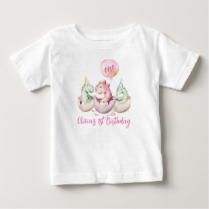 Rosa Dinosaurier 1. Geburtstags-Shirt Baby T-shirt