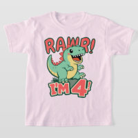 Rosa Dinosaurier 4. Geburtstags-Shirt Rawr Ich bin