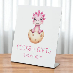 Rosa Dinosaurier Bücher und Geschenke Baby Shower Sockelschild