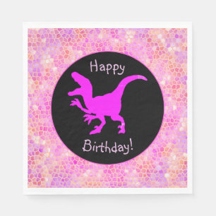 Rosa Dinosaurier-Haut Alles Gute zum Geburtstag! Serviette