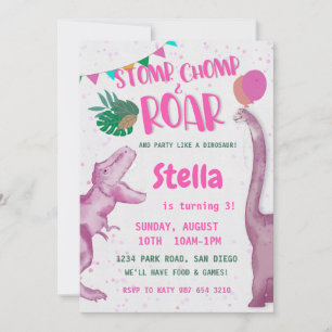 Rosa Dinosaurier Mädchen Einladung