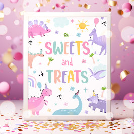 Rosa Dinosaurier Süßigkeiten und Leckereien Geburt Poster